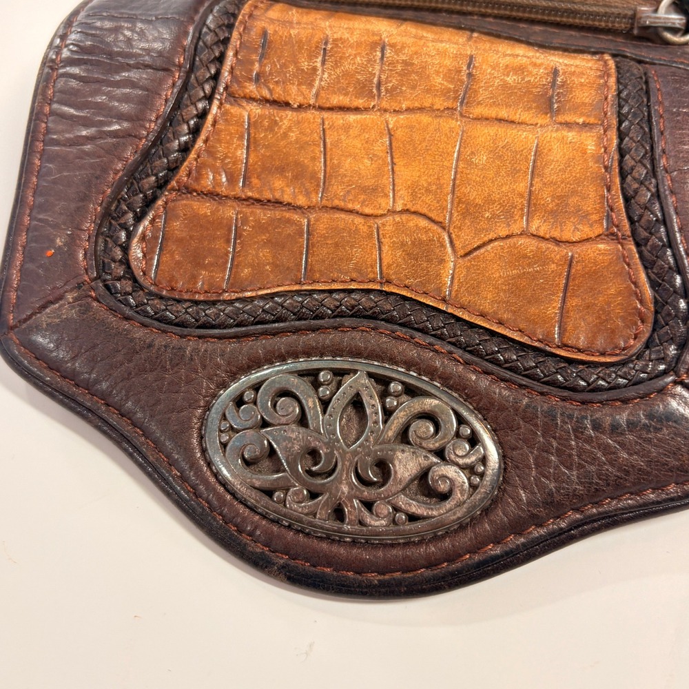 Brighton Womens Small Croc Embossed Leather Trifold Wallet Braided Western Boho - Picture 12 of 13